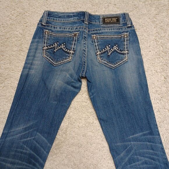 Miss Me Jeans Size 27 Women Bootcut Denim Blue Easy Straight Low Rise Bling Prep - Picture 5 of 13